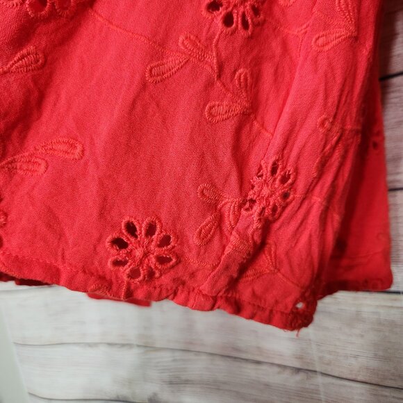 Nicole Miller Womens Artelier Long Sleeve Blouse Embroidered Eyelet Red Large - Picture 5 of 12